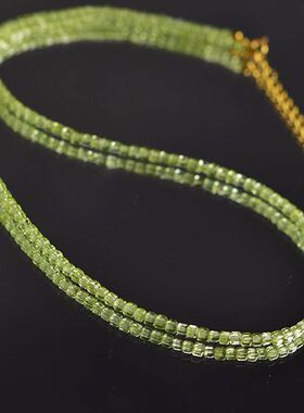 青绿山水 方糖天然石项链国风新中式方糖橄榄石粉水晶珍珠锁骨