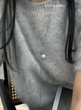 施家三色珍珠抽拉可调节长款秋冬毛衣链蛇骨轻奢简约小众项链