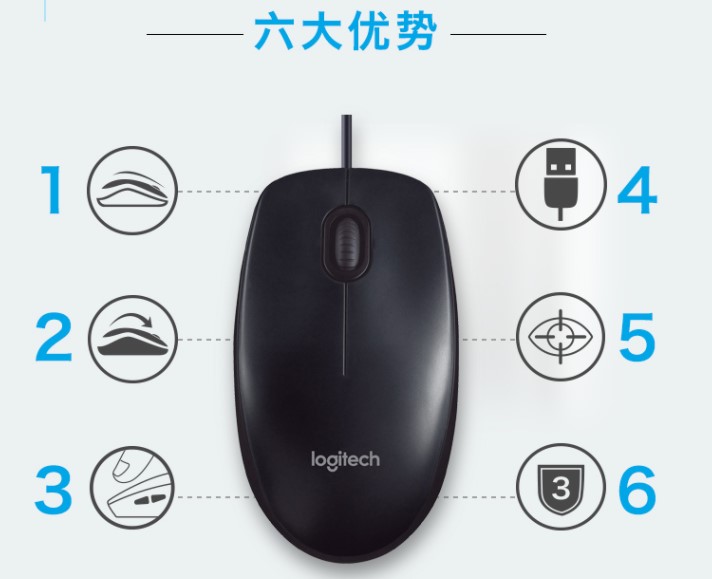 国行原封 Logitech罗技M90 USB接口有线鼠标 台式机电脑办公通用 - 图1