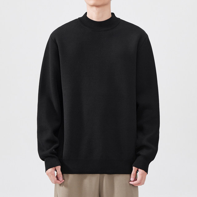 Solid color pullover half turtleneck sweater men's winter 2024