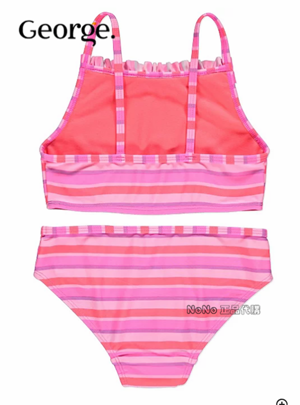 现货George乔治英国正品女童粉色镂空罩衫沙滩比基尼分体泳衣条纹-图2