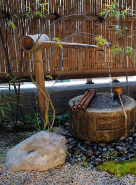 自循环庭院造景支架禅意竹筒日式