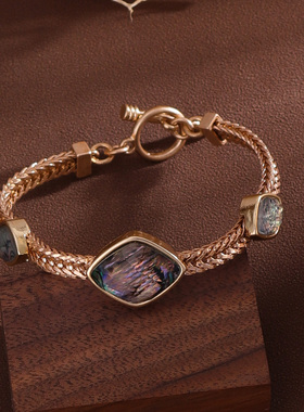 原创设计欧美风饰品合金复古时尚鲍鱼贝白贝壳百搭质感气质手链女