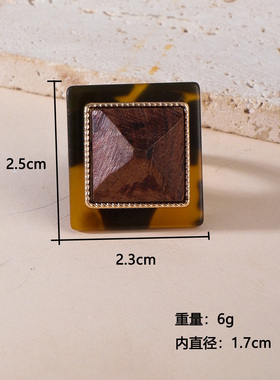 原创设计开发 欧美风饰品 豹纹树脂时尚开口木头戒指复古女