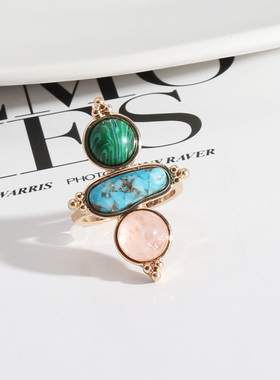 潮流设计开发 欧美风饰品 天然石镶嵌时尚个性百搭潮流戒指 女