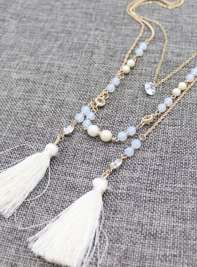 原创设计风白色卷珠锆石精美项链