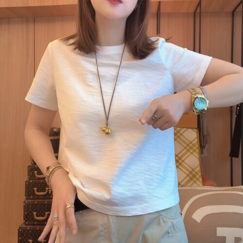 渐变纹理简约纯色短袖T恤女2026夏季新款时尚百搭显瘦肌理感上衣 - 图3