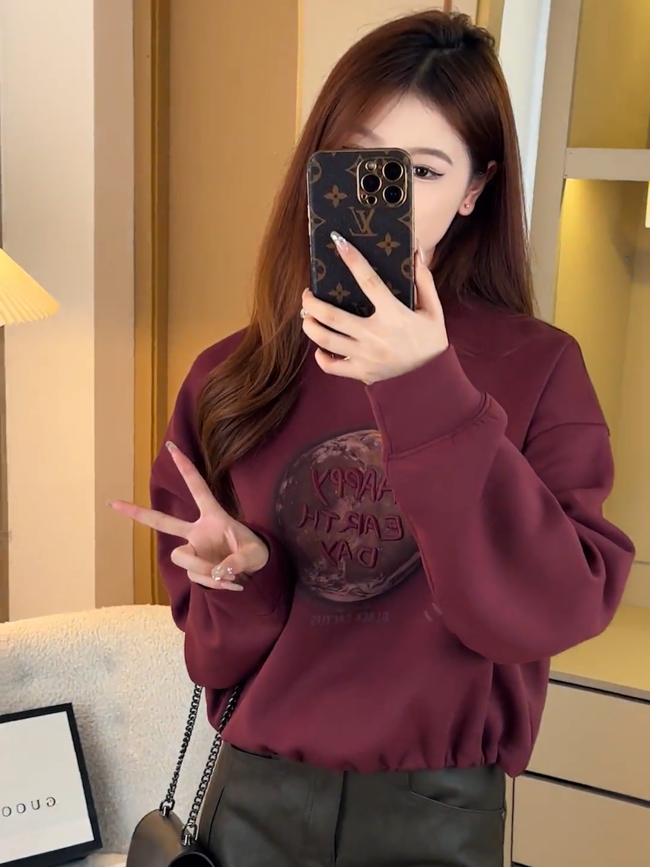 设计感下摆抽绳圆领卫衣女2023秋冬新款时尚印花刺绣大码长袖上衣,淘宝优惠券,粉丝福利购,淘宝优惠卷