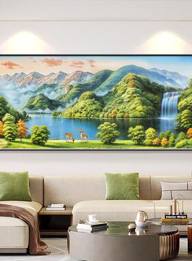 山水装饰画生财流水风景画办公室挂画背景墙沙发壁画青山绿水客厅