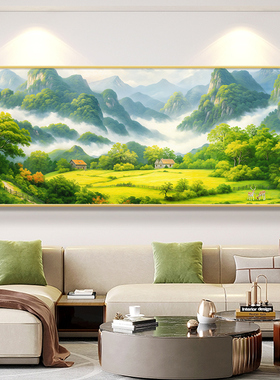 客厅无水挂画生金风景背景墙沙发有山壁画装饰画宝地新中式办公室