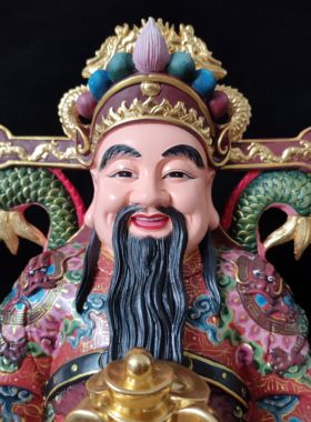 开业礼物香樟木雕摆件文财神爷欧巴比干元宝聚宝盆