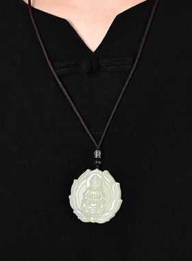 男款莲花挂脖子青白玉