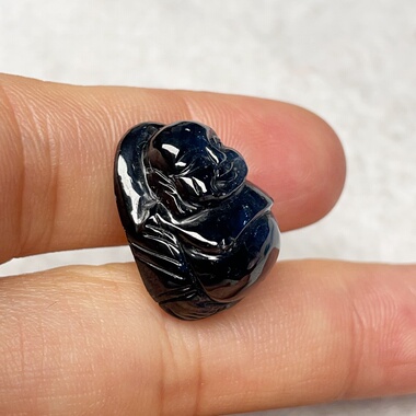 32.48ct天然蓝宝石雕刻弥勒佛吊坠裸石戒面雕刻精致 天然无烧正品