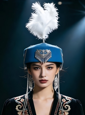 哈萨克羽毛花帽女士手工复古