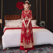 Show and dress bride 2023 new wedding Chinese gown with penthouse wedding dress big code little sub out of new red