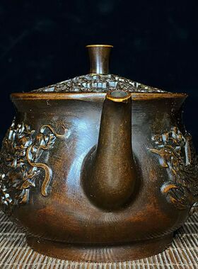 黄铜招财复古客厅玄关龙凤壶