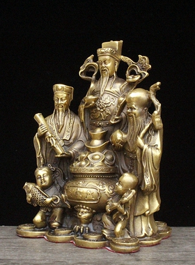 仿古风纯铜财神摆件福禄寿三星