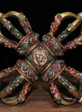 西藏彩绘镶嵌宝石古玩风水铜器