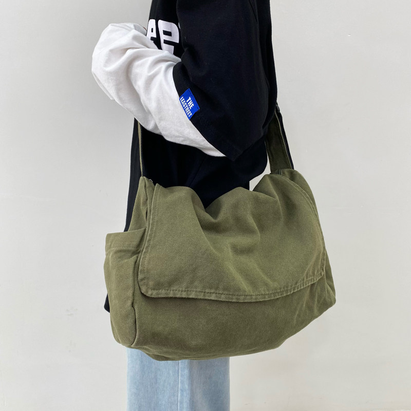 日系水洗帆布包慵懒风垂感斜挎包女文艺上课包邮差包休闲单肩包男,淘宝优惠券,粉丝福利购,淘宝优惠卷