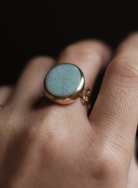 一川饰品新品黄金戒指南宋粉青开片冰裂纹两用可拆原创设计定制