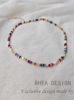 森系多巴胺天然石串珠珍珠项链女小众设计感气质百搭春夏锁骨链