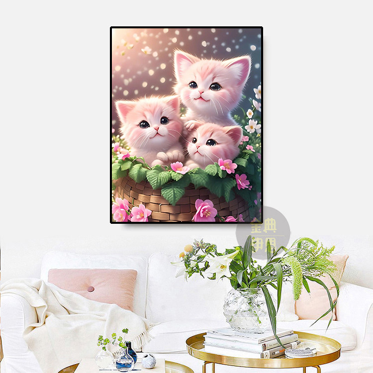 卡通可爱动物猫咪钻石画2025新款小幅手工5d点贴钻十字绣卧室满钻,淘宝优惠券,粉丝福利购,淘宝优惠卷