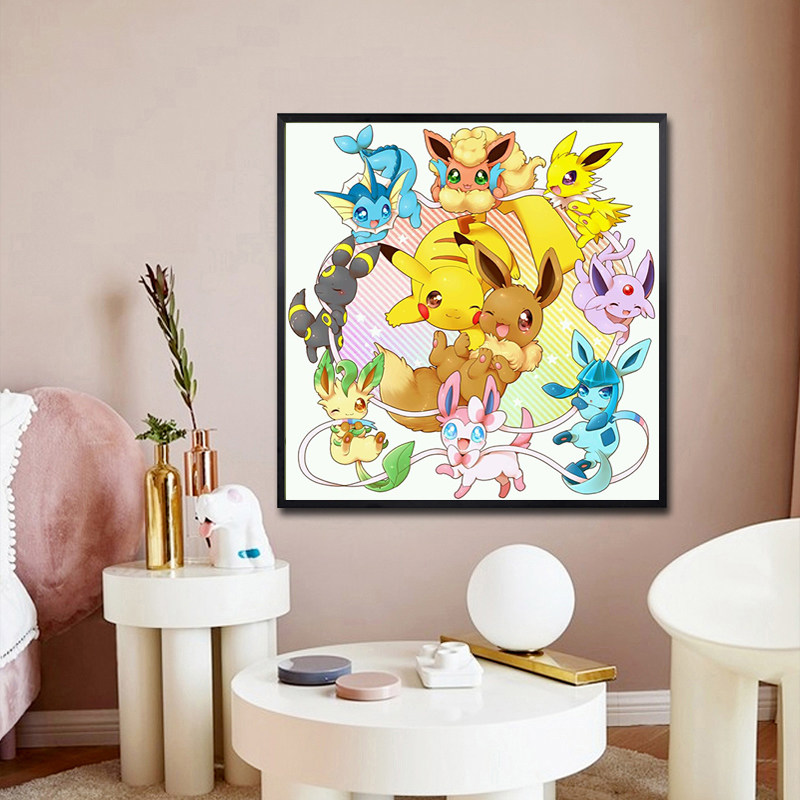 卡通儿童钻石画2025新款手工简单5d贴钻十字绣皮卡丘伊布卧室满钻,淘宝优惠券,粉丝福利购,淘宝优惠卷