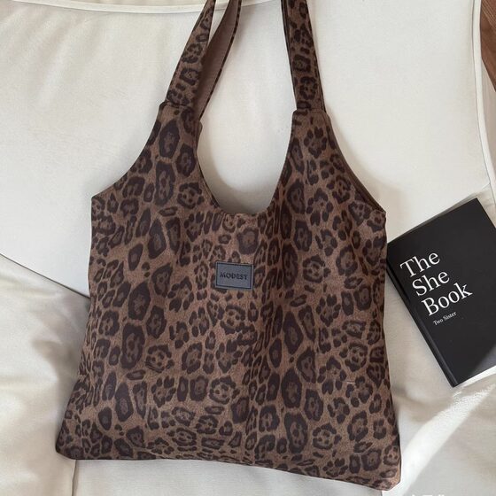 Xifanni autumn and winter retro leopard print suede tote bag