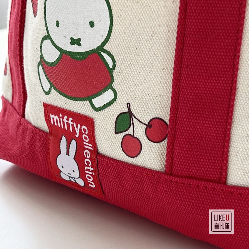 正品Miffy米菲兔子草莓加厚有型帆布手提包袋便当餐盒妈咪包-图3