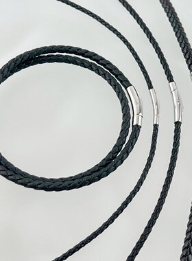 通用银色按扣黑皮绳2.5MM3MM4MM串珠颈绳皮双圈吊坠挂绳项链手绳