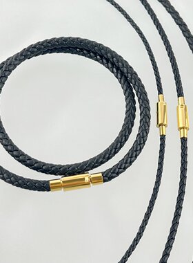 2.5MM3MM4MM串珠颈绳吊坠挂绳项链金色按式扣黑色皮绳串珠绳冷酷