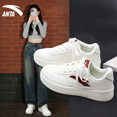 安踏板鞋女鞋2026新款春季厚底增高运动休闲鞋百搭潮小白鞋熊猫鞋 - 图3