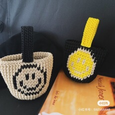 Пряжа moon方圆手工钩针笑脸包珍珠线编织diy材料包亲子包包礼物包邮
