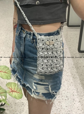 Moon方圆手工编织手机斜挎包DIY材料包钩针包芯线送女朋友送教程