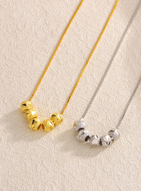 s925纯银五福临门项链女韩版简约小众设计感转运珠锁骨链银饰项链