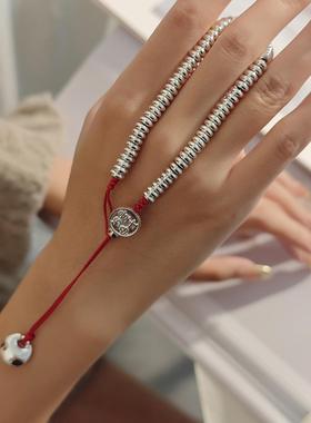 新中式复古平安喜乐红绳手链国风百搭碎银子手串ins风气质手饰女
