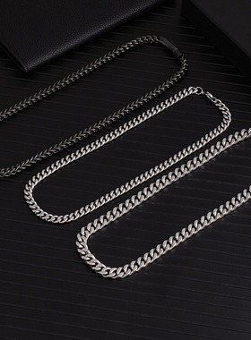 男生不掉色钛钢项链粗链子古巴链情侣不锈钢颈链嘻哈潮酷霸气项饰