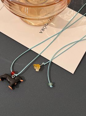 甜酷风卡通可爱腊肠狗狗手链小众设计感串珠拼接手串时尚动物手饰