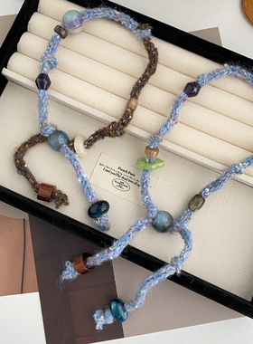 2025年秋冬天温柔针织毛线串珠可抽拉调节项链女复古设计感毛衣链