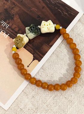 可爱三色猫咪串珠手链
