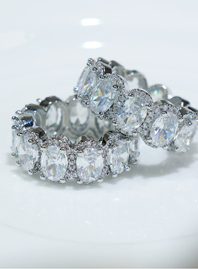 椭圆宝石镶嵌戒指夸张嘻哈街舞