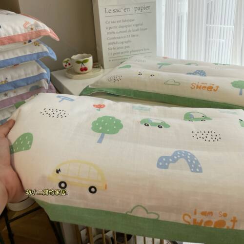 A类卡通儿童全棉双层纱布枕头套幼儿园宝宝乳胶枕记忆枕枕套30x50 - 图1