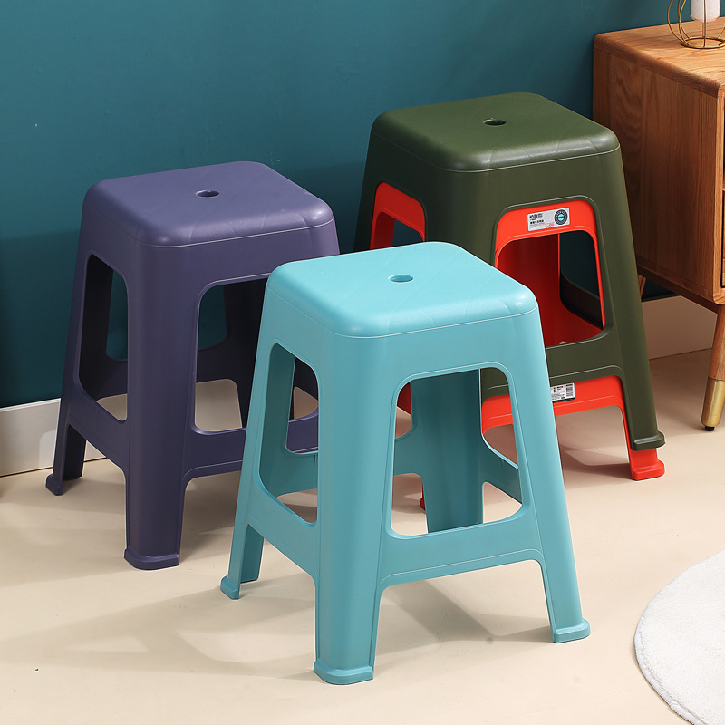 瑾南网红塑料凳子日式简约客厅塑料凳加厚家用北欧餐椅方凳椅子 - 图2