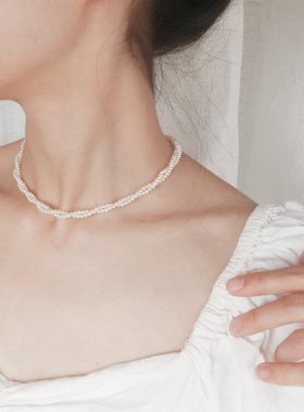 法式优雅极小强光天然淡水珍珠纯银925可调节双层项链锁骨链婚礼