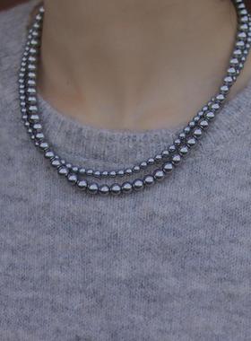 通体纯银双层珍珠项链毛衣链