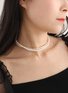 法式复古赫本名媛小香风天然淡水珍珠14k包金项链锁骨链精致高档