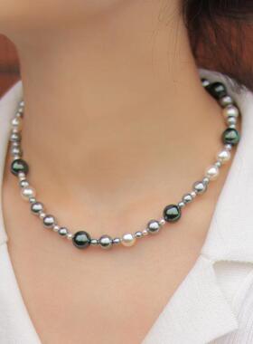 手工串珠撞色珍珠项链锁骨链
