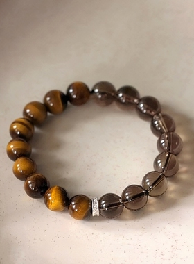 天然金虎眼茶晶小众手链925银转运环能量晶石手串送女友男友礼物
