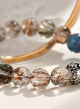 天然黑金超七手链小众能量石手串男勇气和智慧女友生日礼物饰品