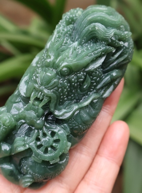 天然玉石和田玉碧玉龙牌手把件男款生意兴隆玉石把玩件附证书